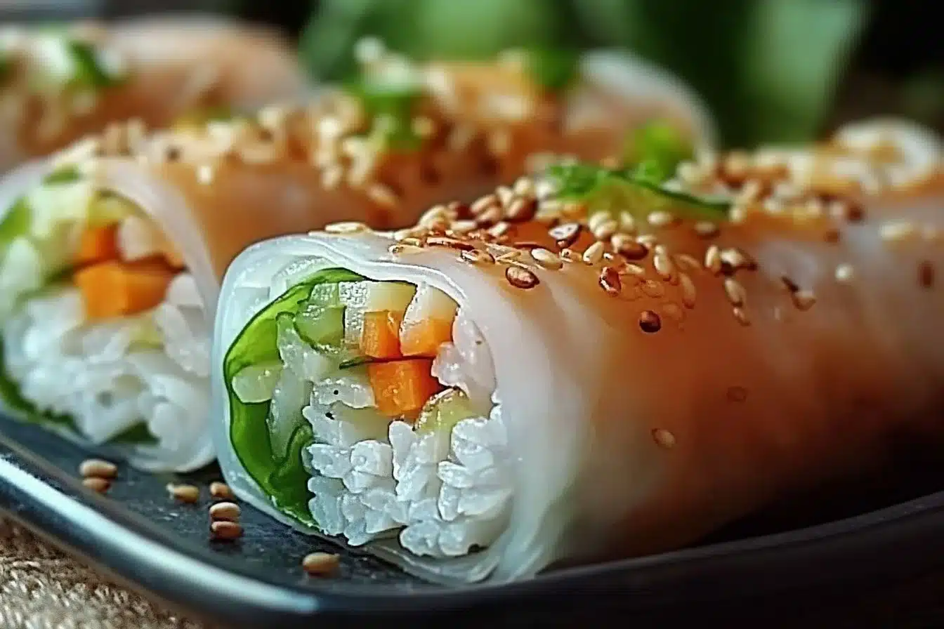 Big Mac rice paper rolls served on a plate with fresh ingredients