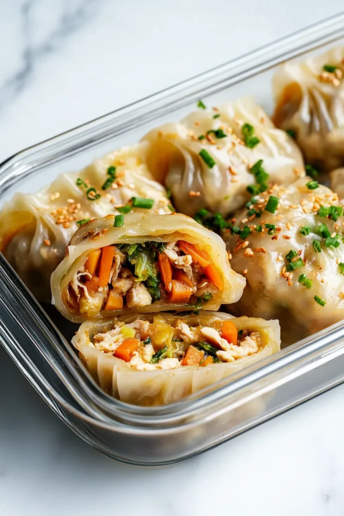 cabbage-dumpling-recipe-pinterest Easy healthy cabbage dumpling recipe stored in a glass container — meal prep ready
