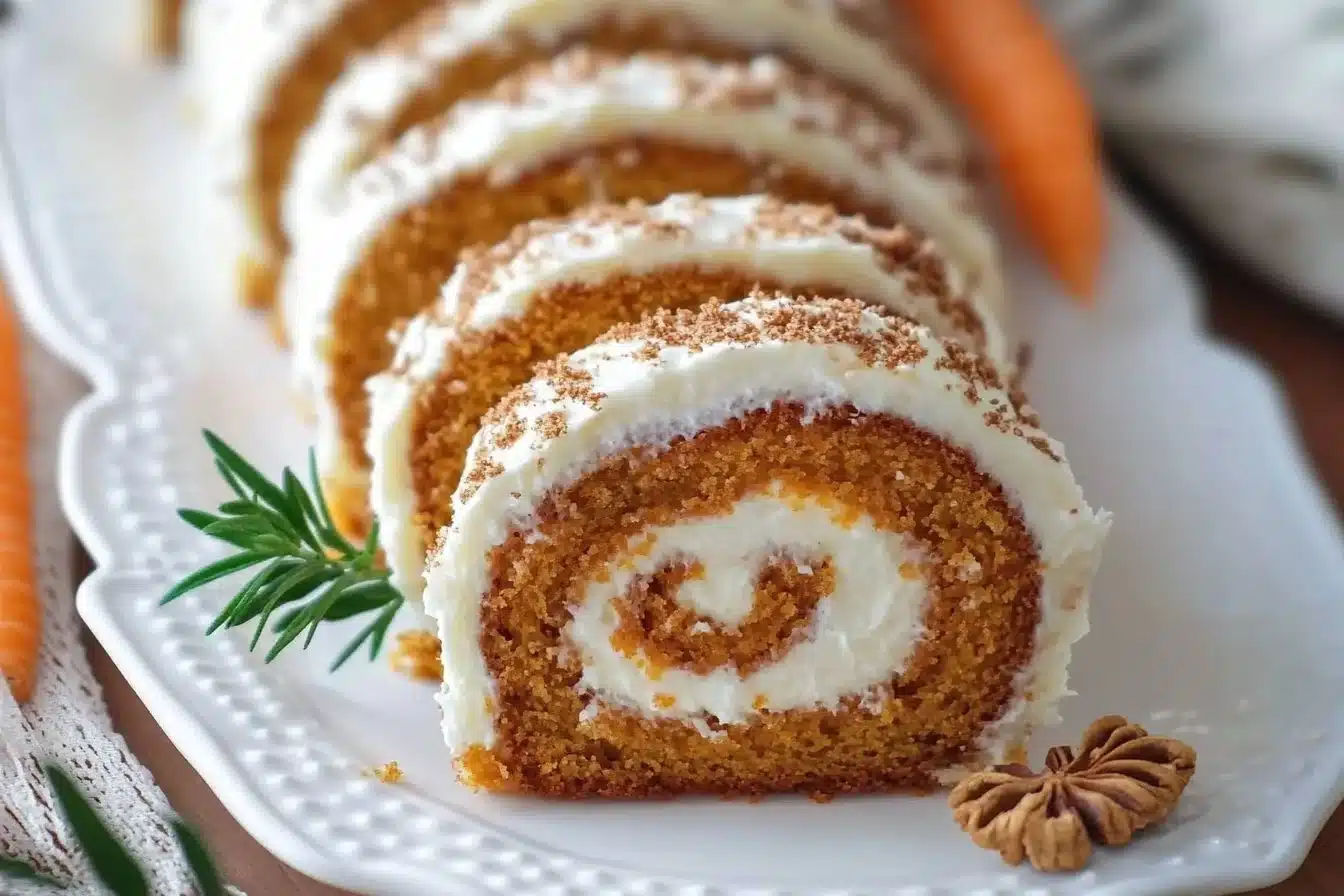 Delicious Carrot Cake Roll with cream cheese filling