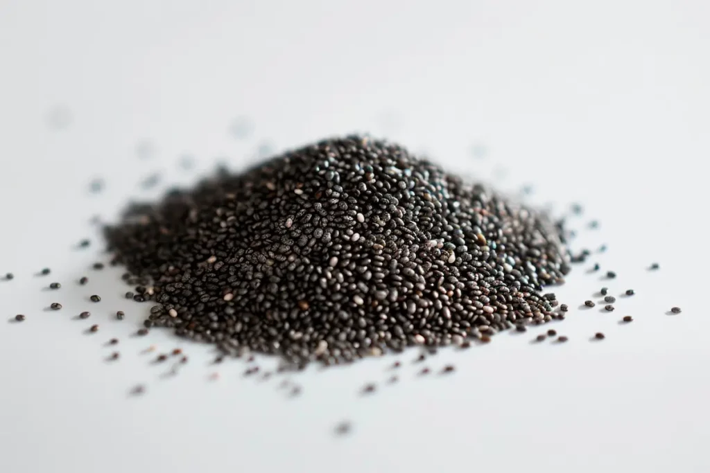 chia seeds nutrition facts infographic showing fiber, omega-3, protein, and vitamin content for tadpole water recipe