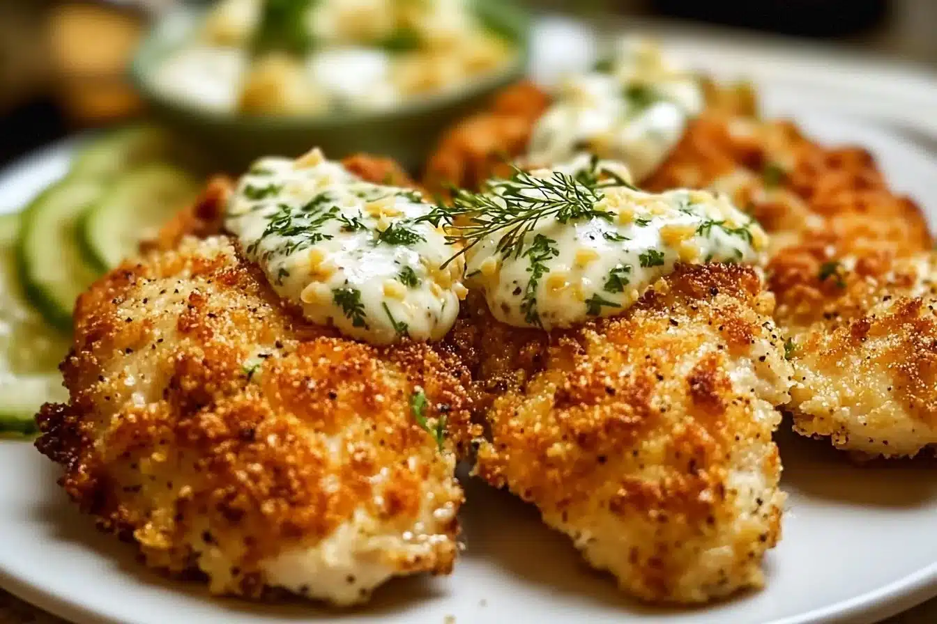 Crispy Parmesan Chicken with a golden crust served on a plate