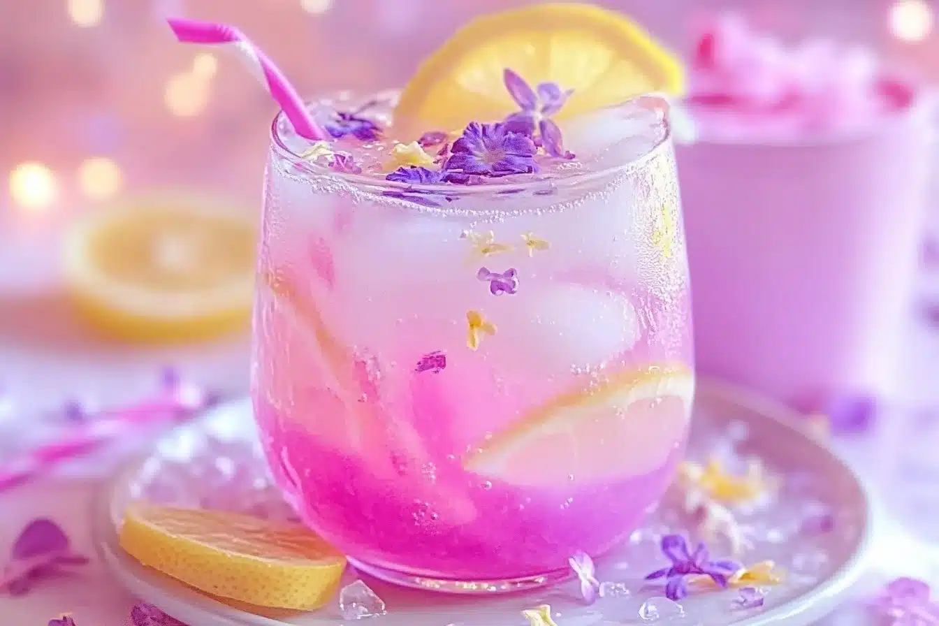 Refreshing Enchanted Unicorn Lemonade in a colorful glass with rainbow straw