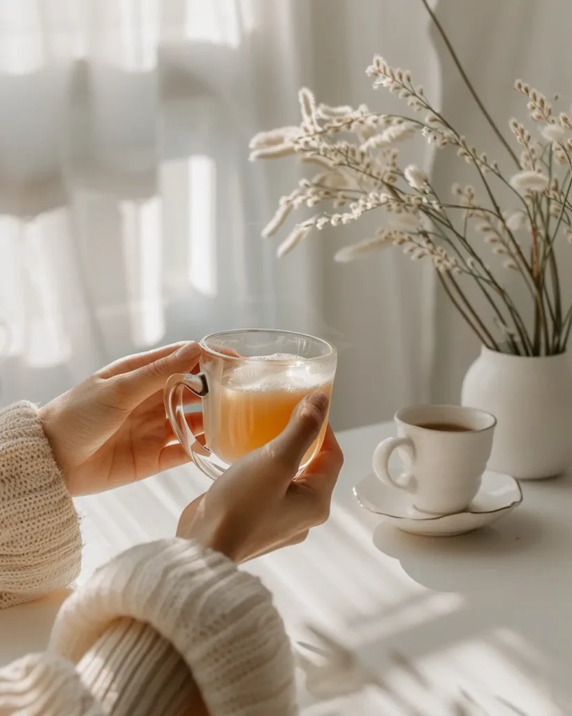 gelatin-weight-loss-drink-morning-routine-habit Woman drinking Jillian Michaels gelatin drink as part of healthy morning weight loss routine
