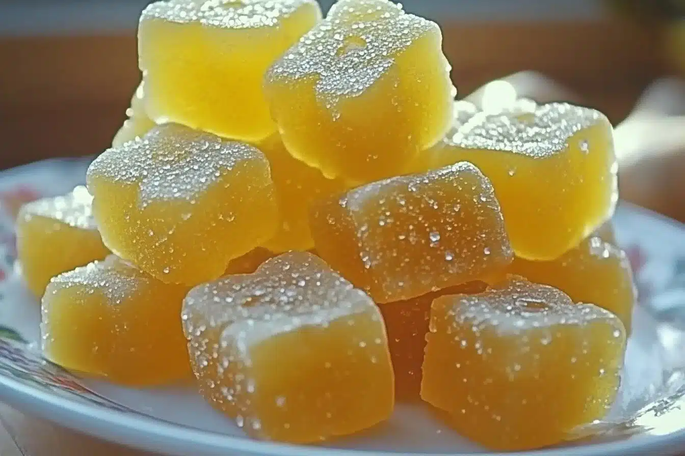 A bowl of Ginger Lemon Honey Gummies for natural wellness and immunity boost