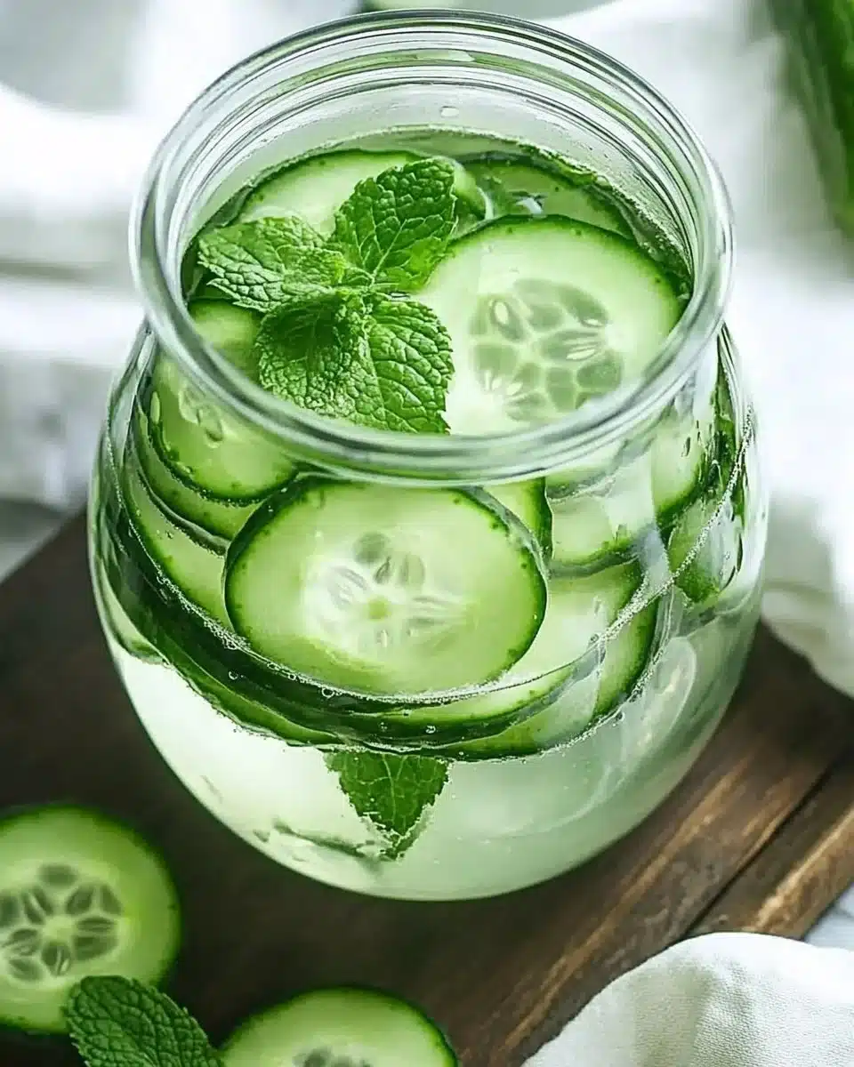 Refreshing healthy cucumber water with mint in a glass