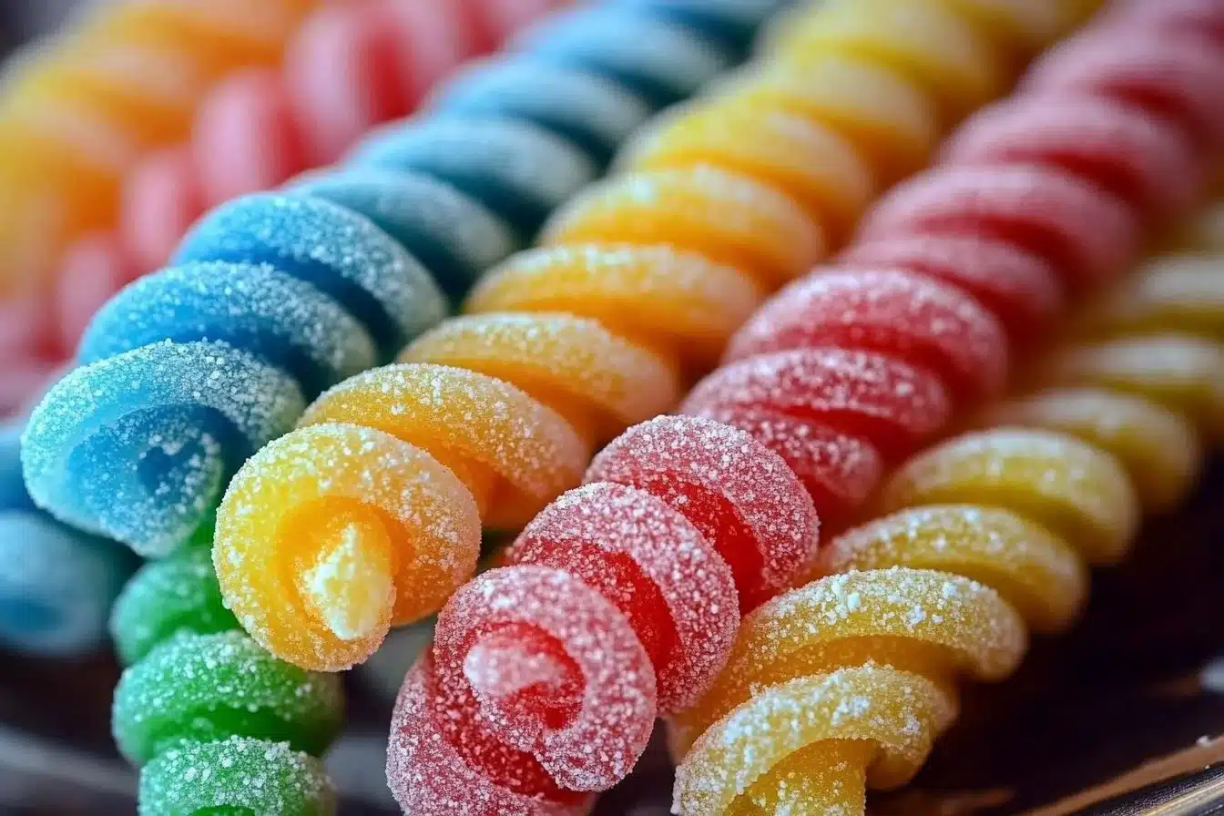 Colorful homemade candy ropes twisted together, perfect for a sweet treat.