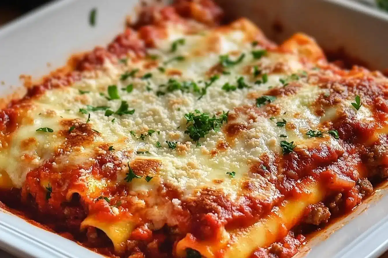 Delicious Italian Sausage Manicotti dish served with marinara sauce