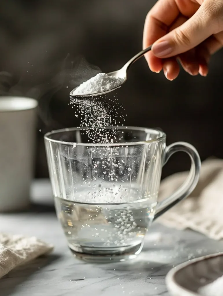 jillian-michaels-gelatin-recipe-preparation-dissolving-powder Preparing Jillian Michaels gelatin recipe by dissolving gelatin powder in warm water step by step