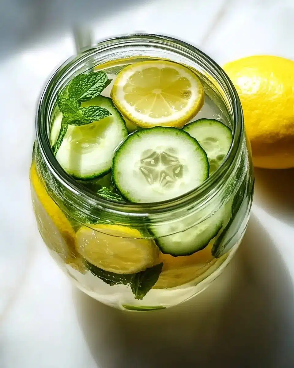 Lemon Cucumber Detox Water in a clear glass pitcher with fresh ingredients.