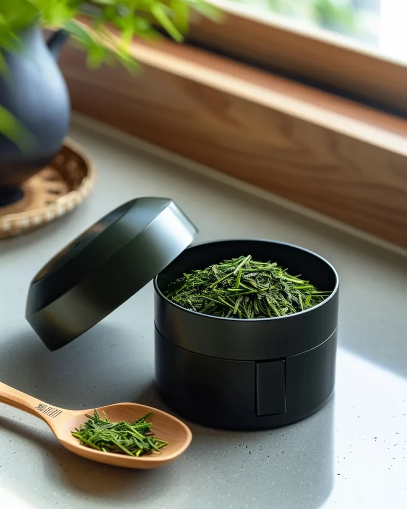 Proper green tea storage in airtight container to maintain freshness and benefits