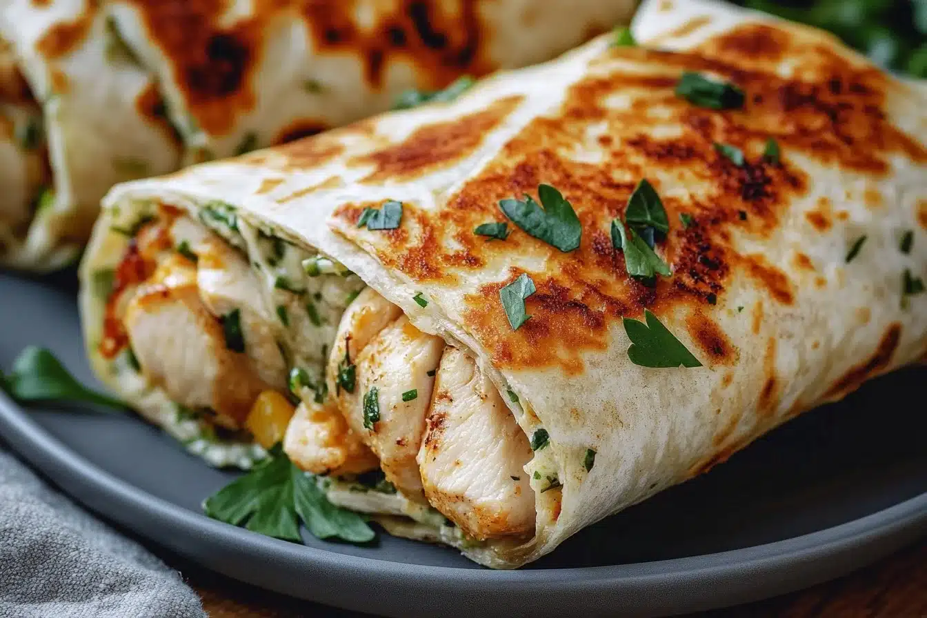 Low Carb Cheesy Garlic Chicken Wraps on a plate