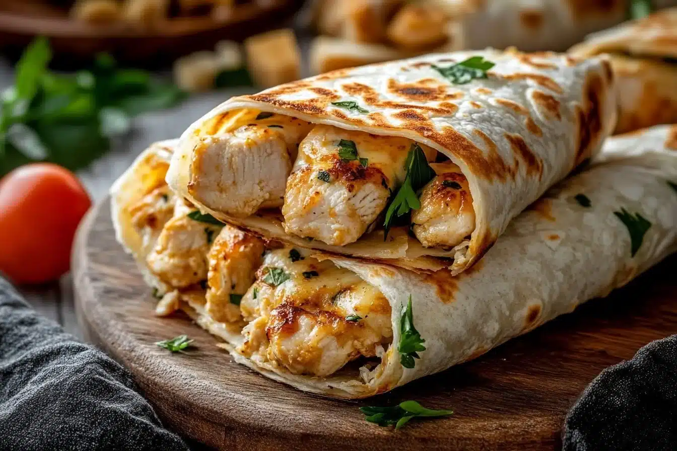 Low Carb Cheesy Garlic Chicken Wraps