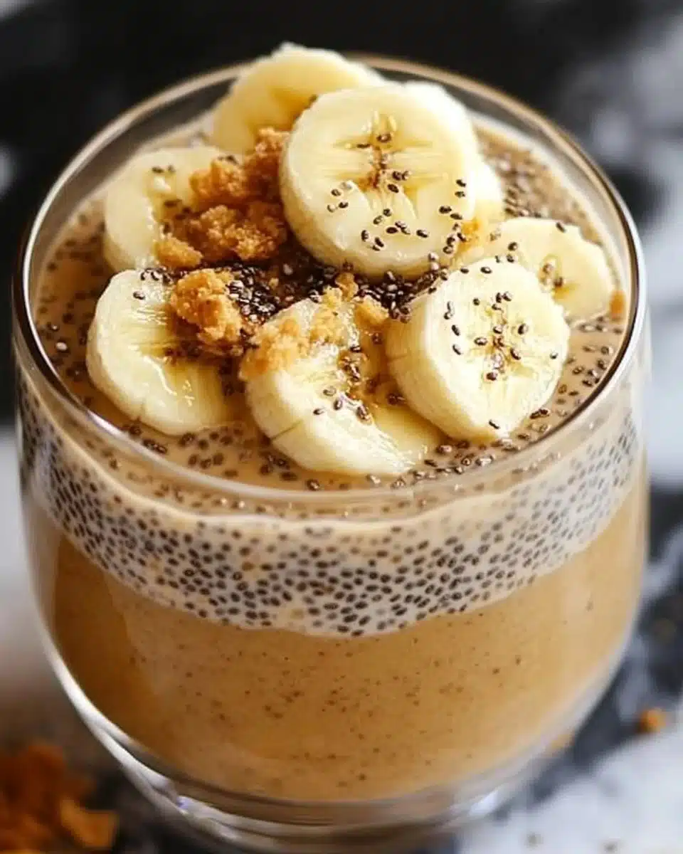 Delicious Peanut Butter Banana Chia Pudding in a glass bowl