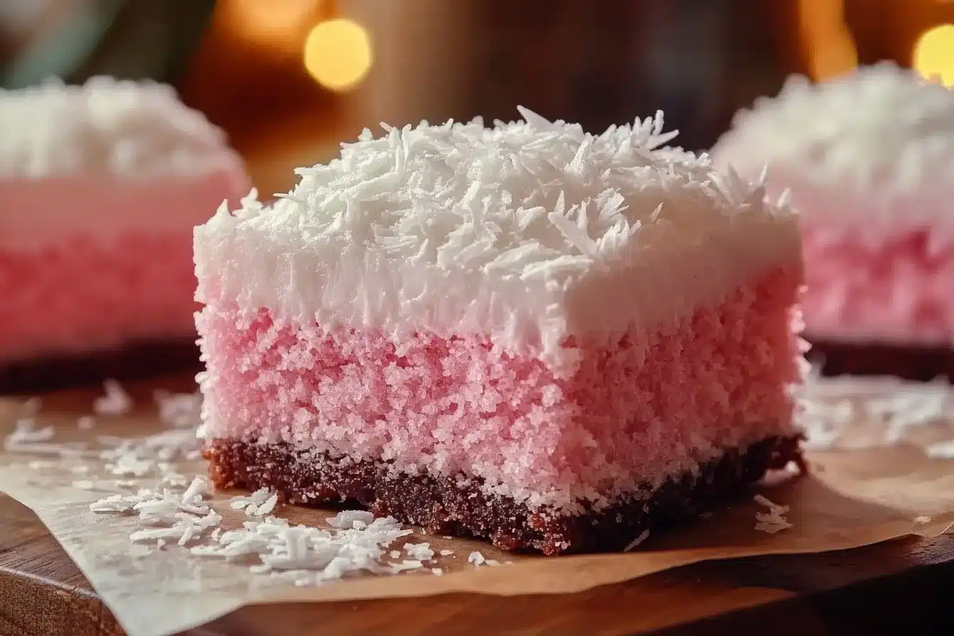 Pink Coconut Snowball Cake Bars