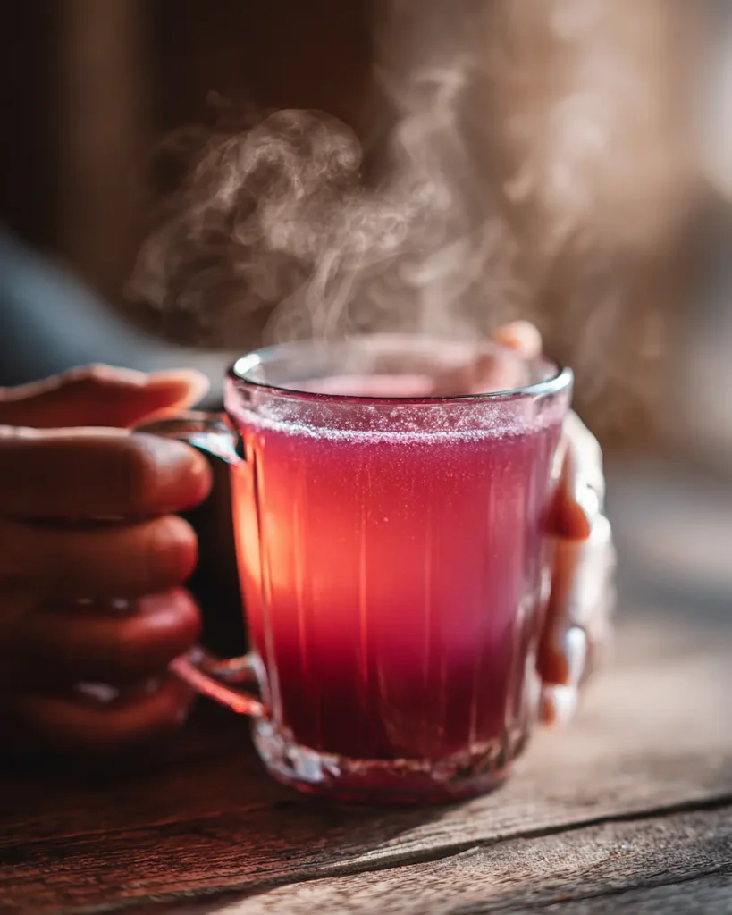 pink-gelatin-trick-weight-loss-warm-drink-recipe Warm pink gelatin trick weight loss drink made with cranberry juice and unflavored gelatin