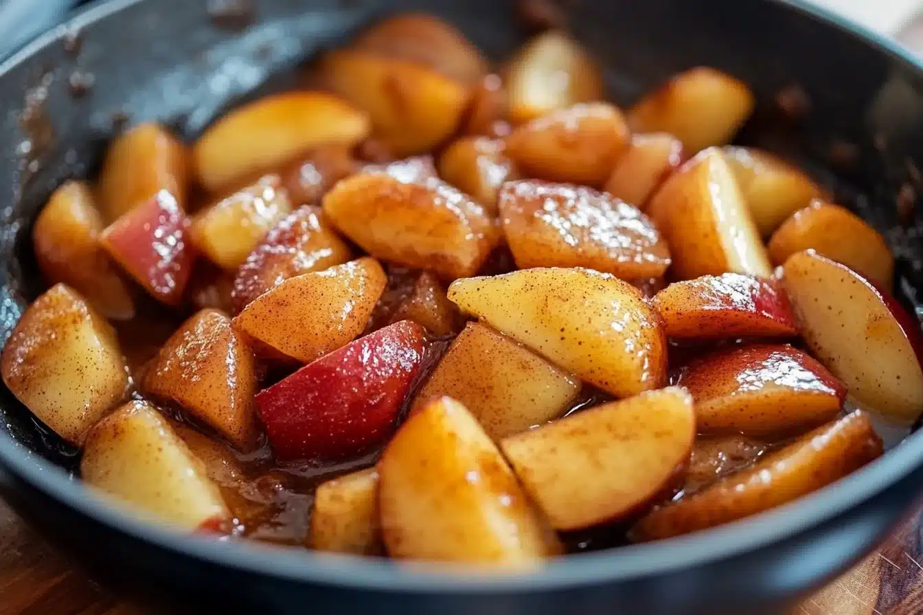 Delicious stovetop sautéed cinnamon apples served in a bowl