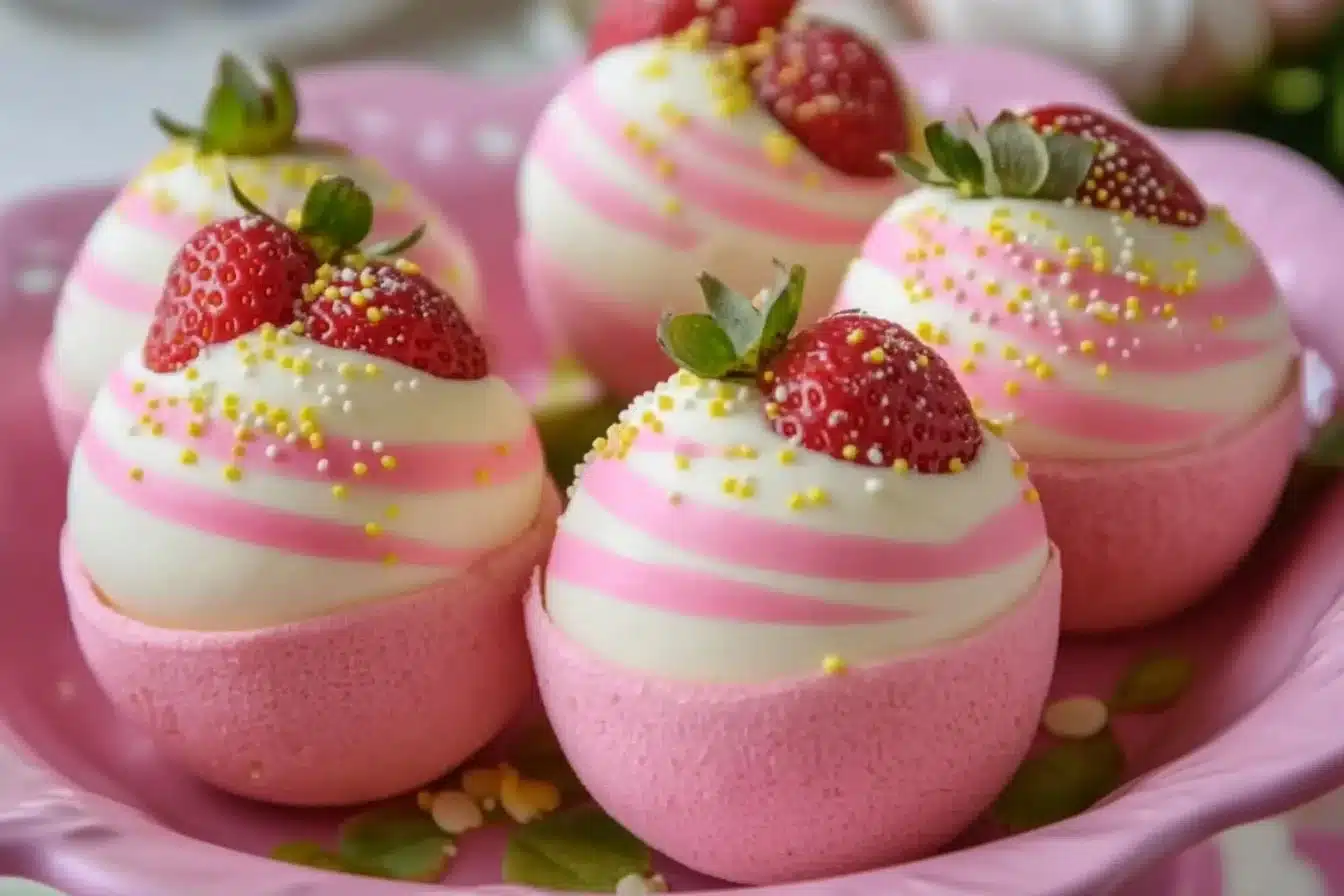 Strawberry Shortcake Easter Egg Bombs decorated for festive treats