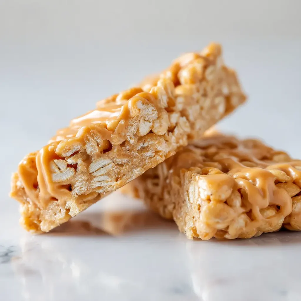 Close-up of a broken 3 ingredient cereal bar showing golden oat cereal texture inside