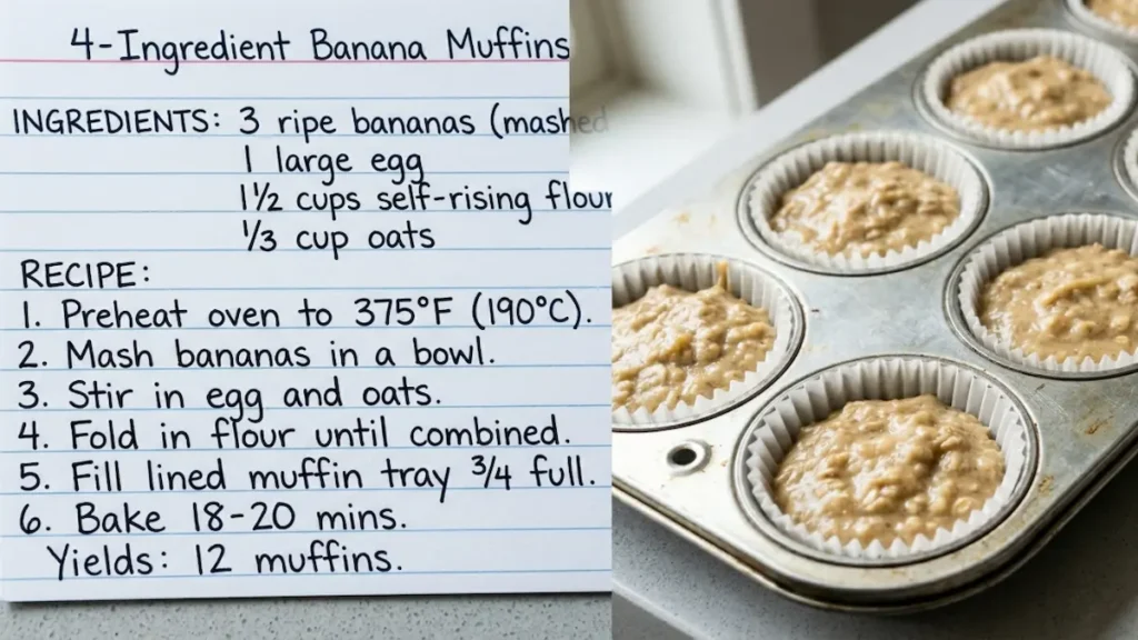 Unbaked 4 ingredient banana muffins portioned in a white-lined muffin tin