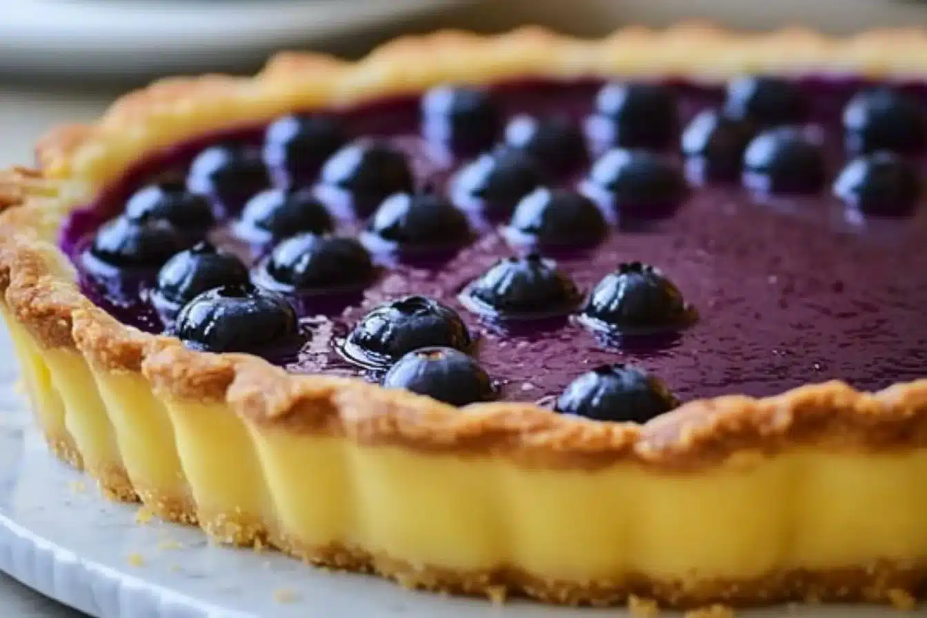 Blueberry-Lemon Curd Tart with fresh blueberries and lemon topping