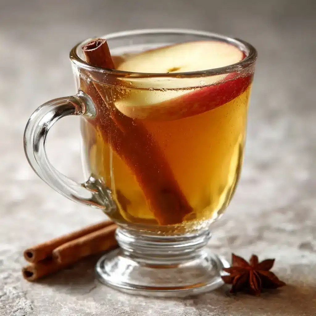 Classic boiled apple tea in a glass mug with apple slice garnish
