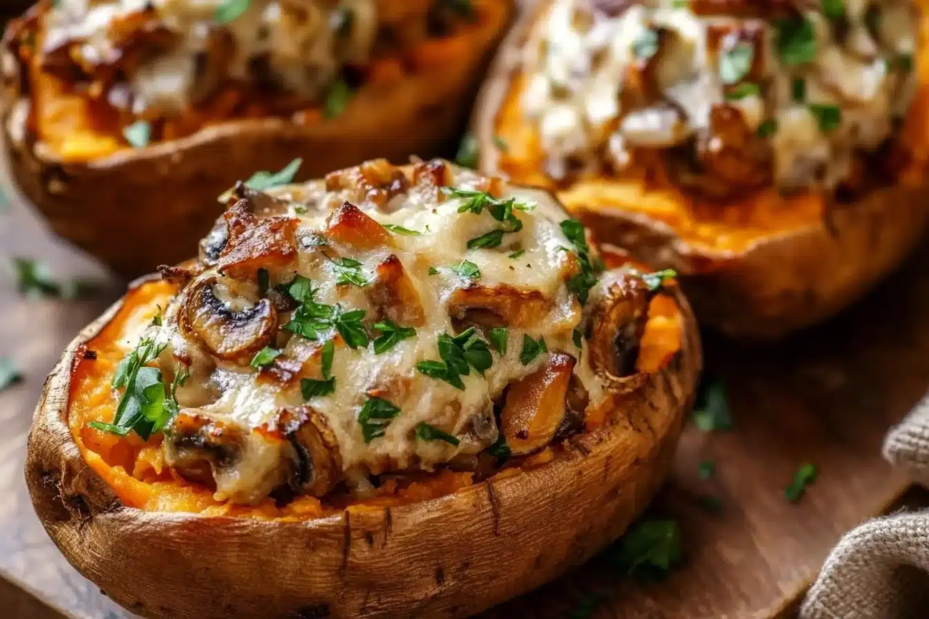 Creamy Mushroom Stuffed Sweet Potatoes