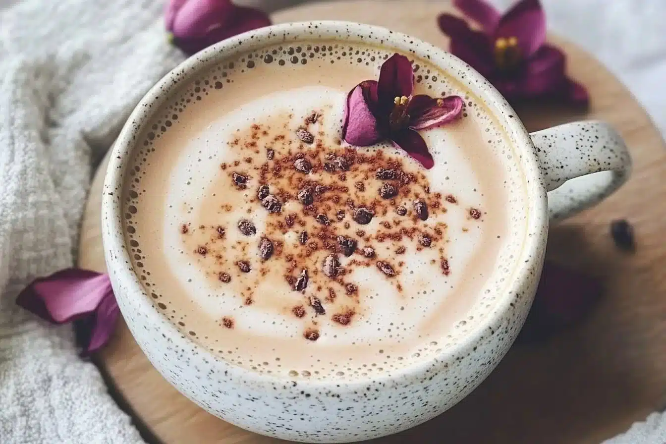 Dairy-Free Cacao Calm Ashwagandha Latte in a cozy setting