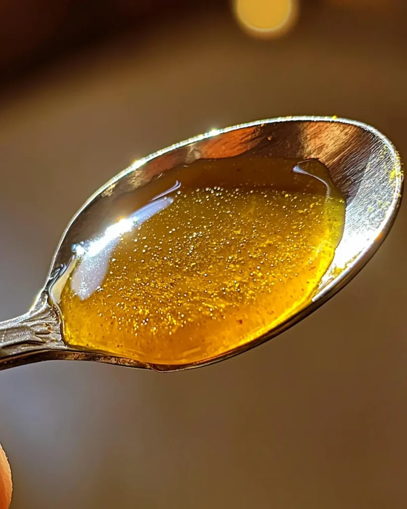 dr-gupta-honey-recipe-morning-ritual teaspoon of dr gupta honey recipe golden honey blend held close up before taking it