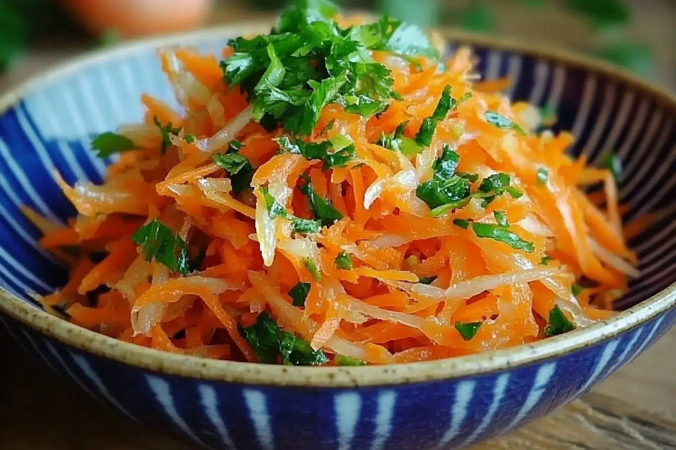 Fermented ginger carrot slaw in a colorful bowl, showcasing fresh ingredients.