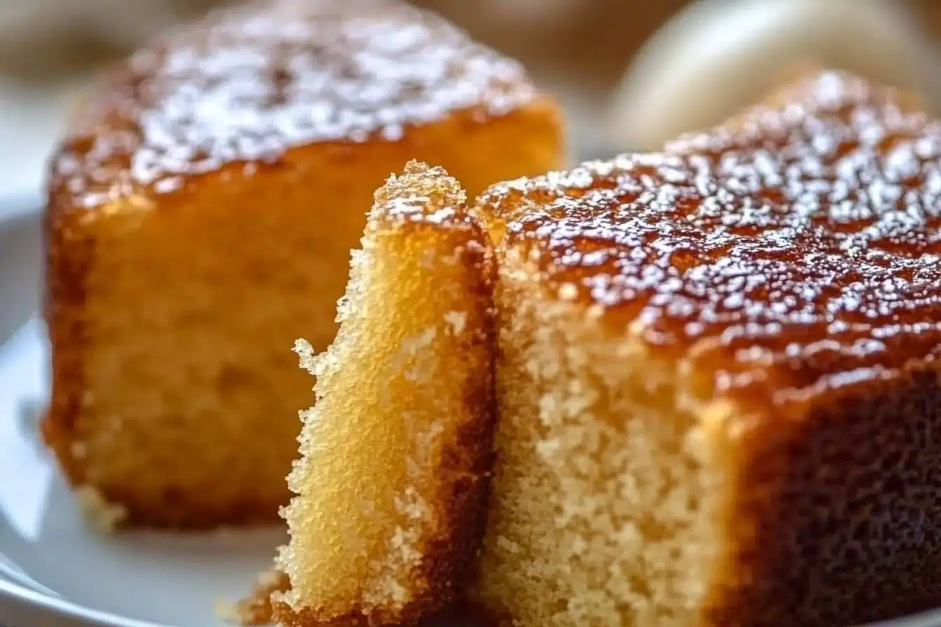 Delicious freshly baked honey cake topped with honey drizzle and nuts