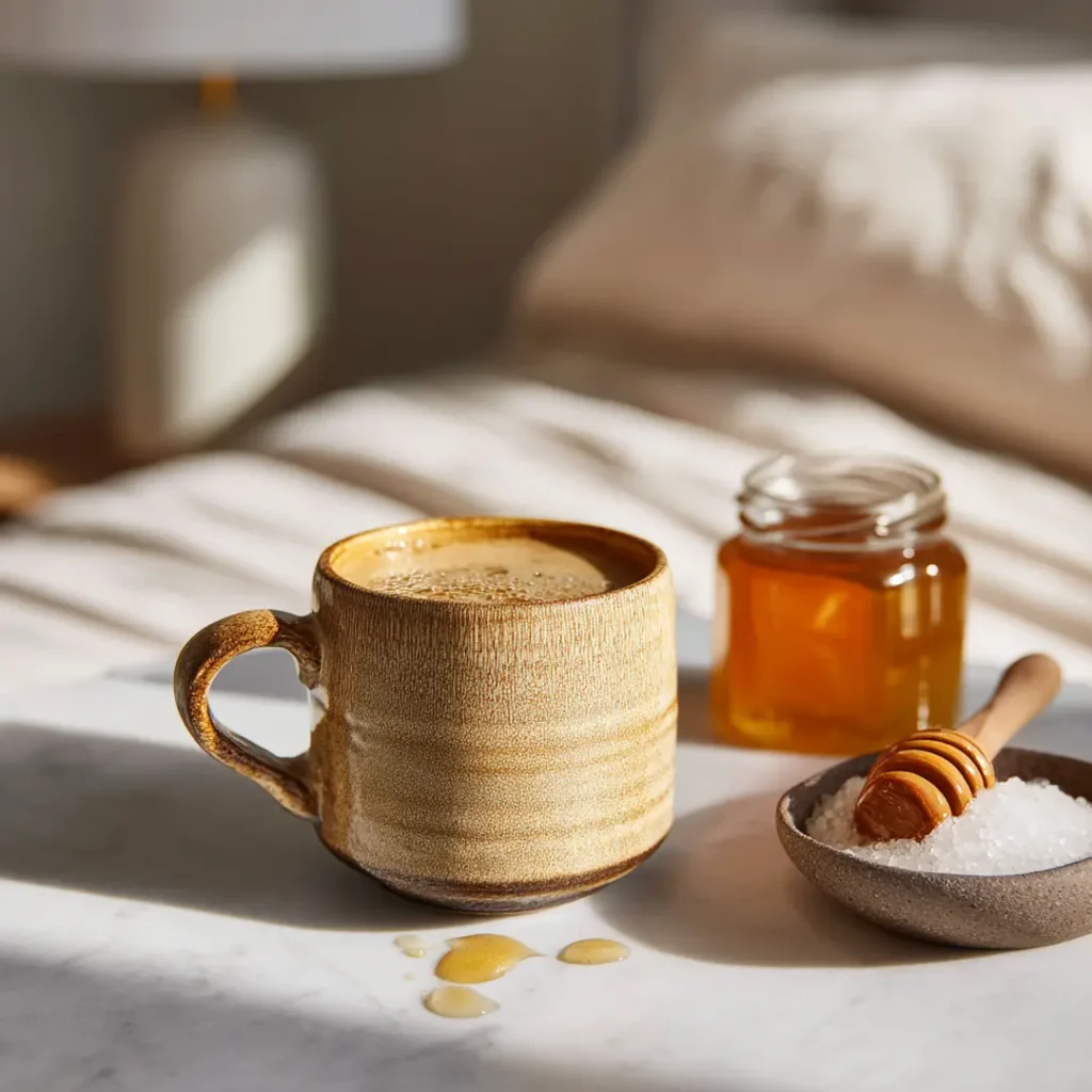 honey-sea-salt-sleep-version honey and sea salt for sleep in ceramic mug bedside honey jar salt