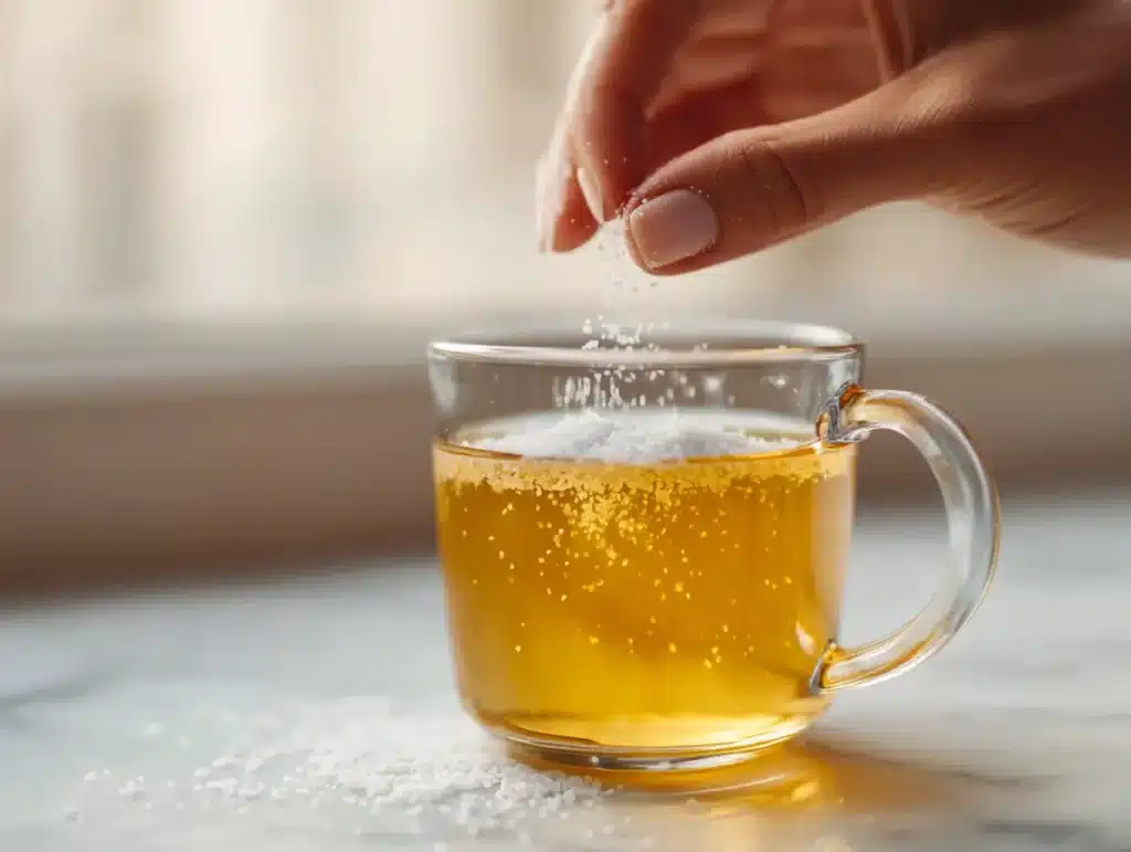 honey-sea-salt-step3-salt tiny pinch sea salt added to honey water honey and sea salt for sleep