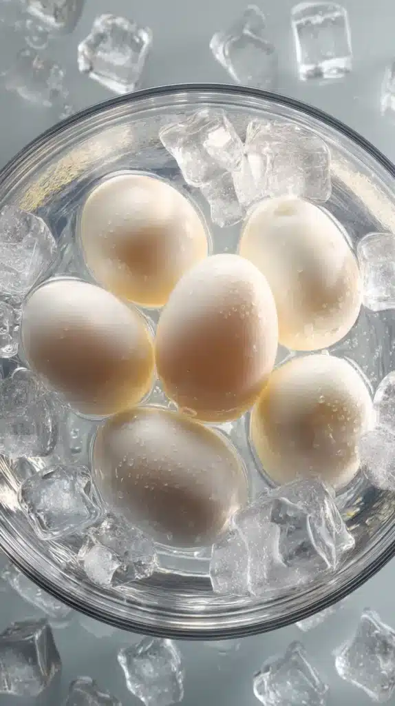 instant-pot-hard-boiled-eggs-ice-bath-bowl-cold-water instant pot hard boiled eggs in ice bath bowl cold water close-up