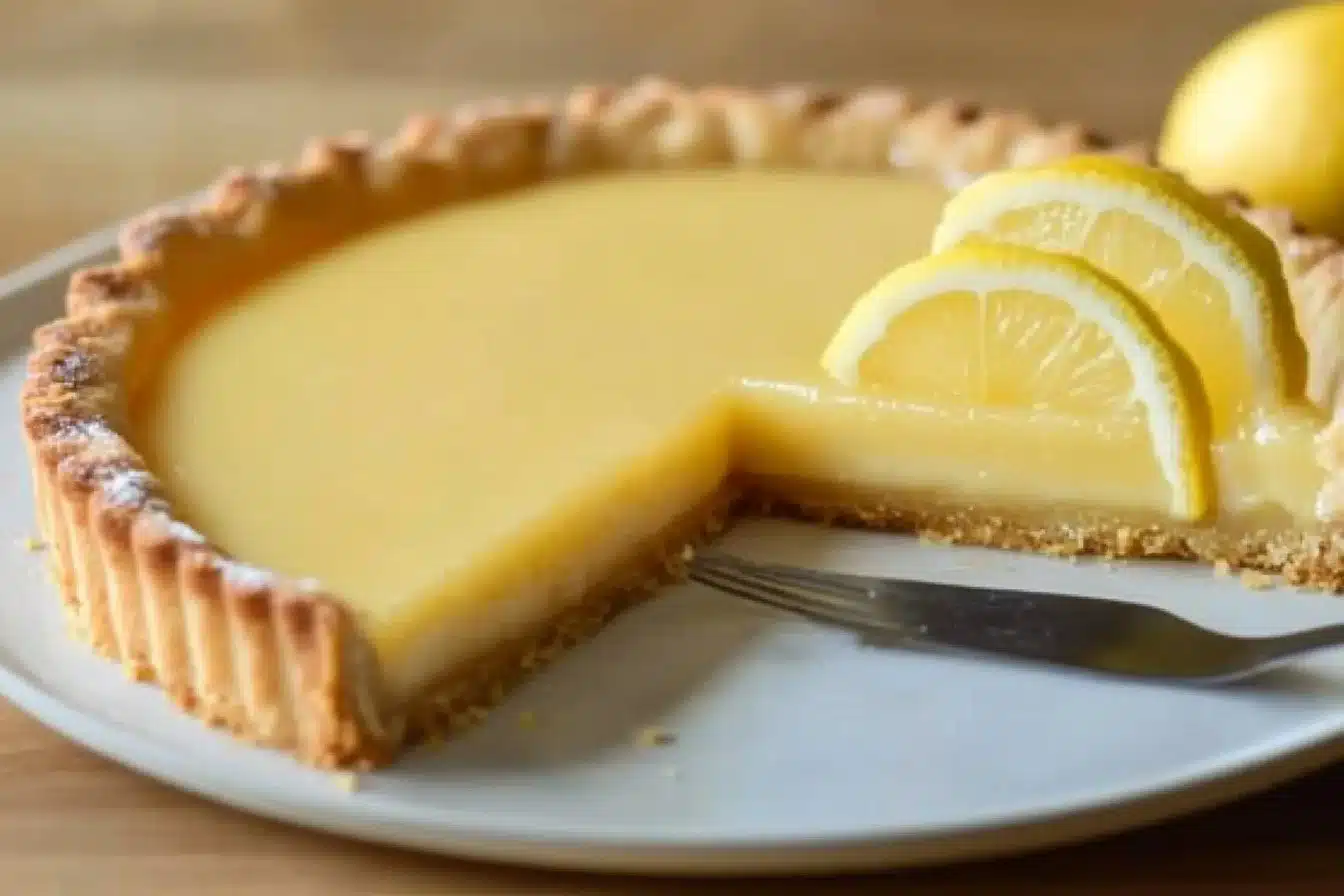Delicious homemade lemon tart with a golden crust and fresh lemon filling