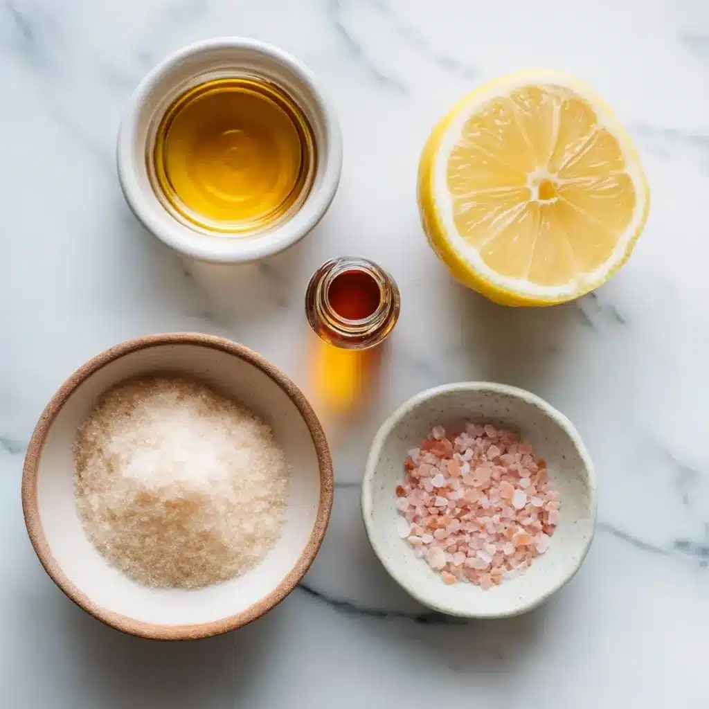 four ingredients for lipojaro jello recipe: gelatin, lemon, ACV, and pink salt