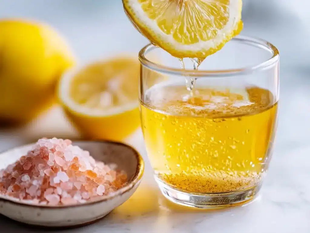 squeezing fresh lemon juice into lipojaro jello recipe with pink himalayan salt