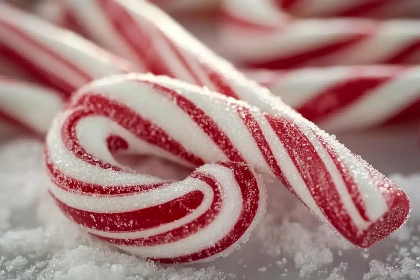 Colorful peppermint candy canes arranged for festive decoration