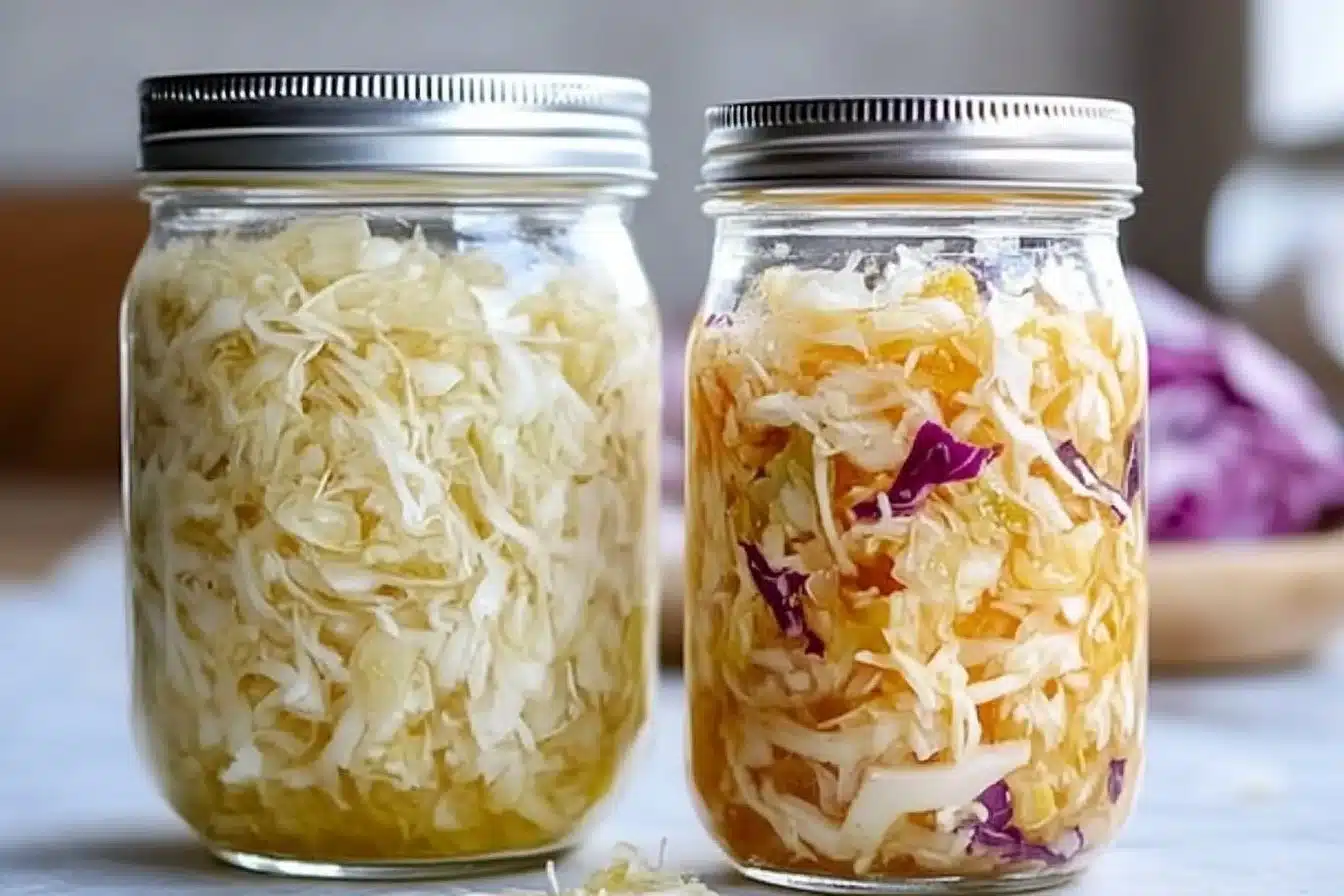 A bowl of homemade sauerkraut, showcasing its crunchy texture and vibrant color.