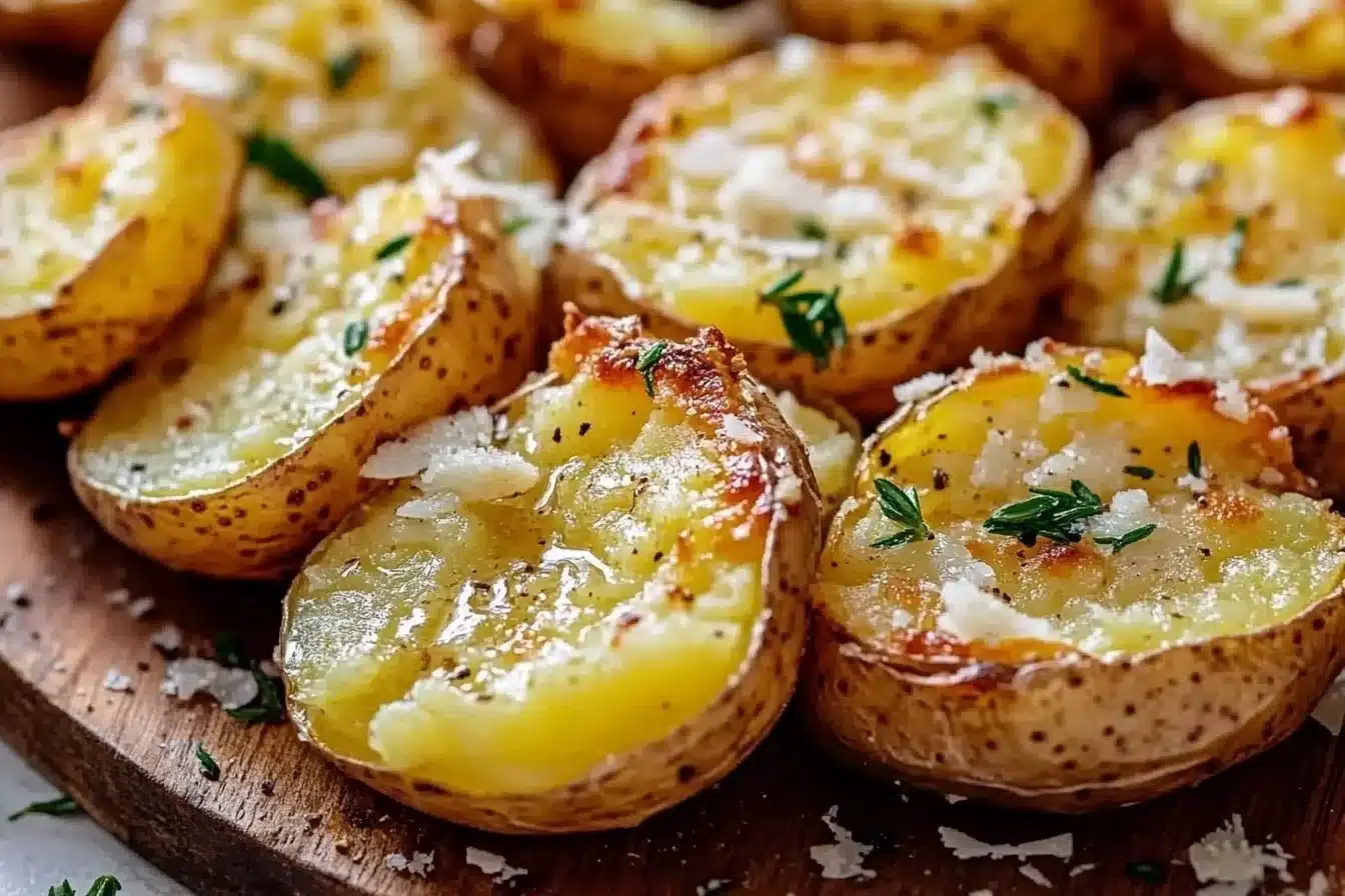 Baked Smashed Potatoes With Garlic and Parmesan