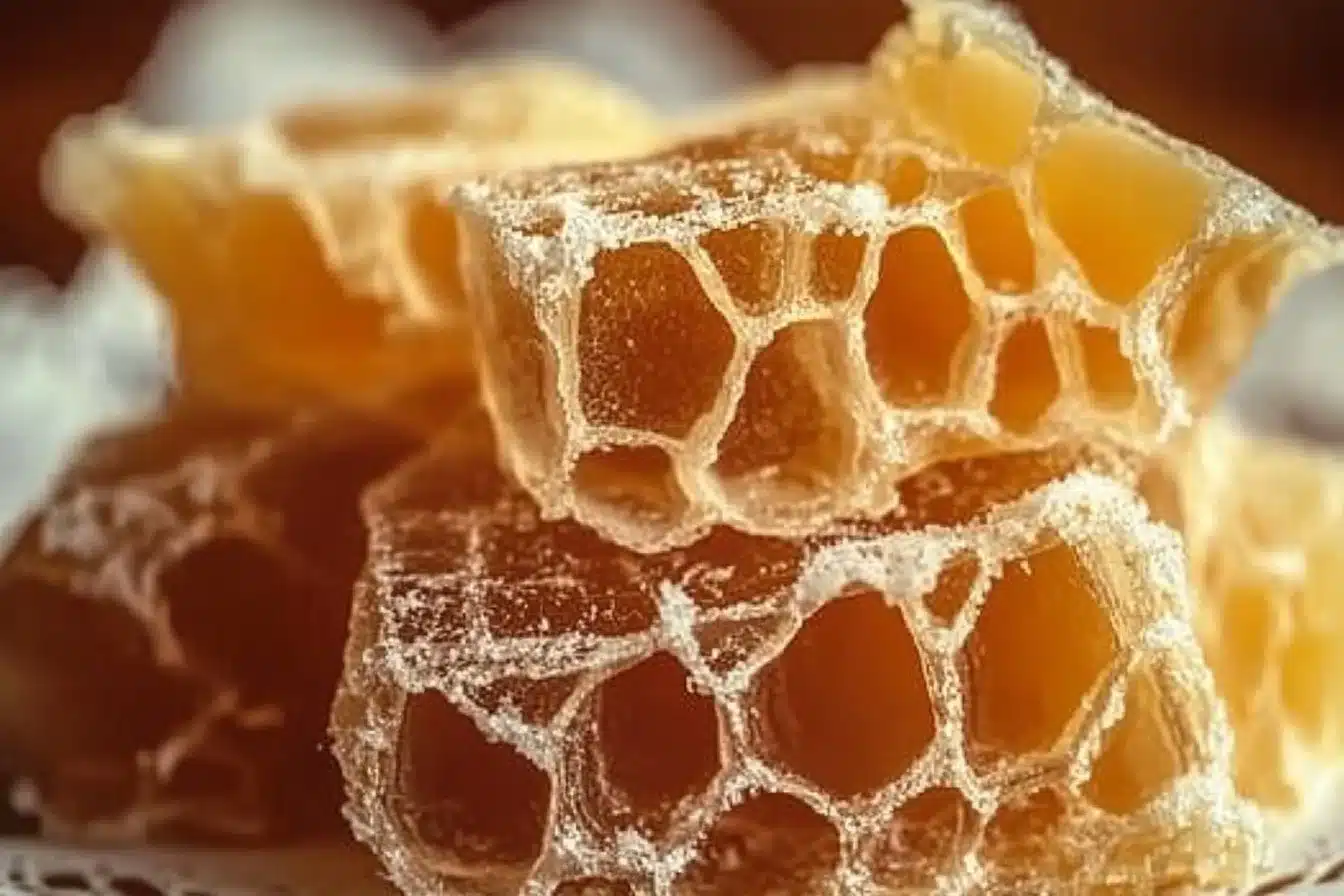 Delicious Southern Honeycomb Candy displayed on a wooden surface.