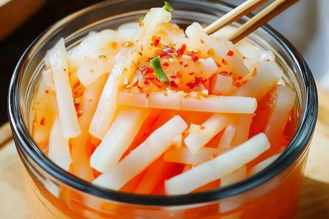 Delicious Taiwanese pickled daikon served as a side dish