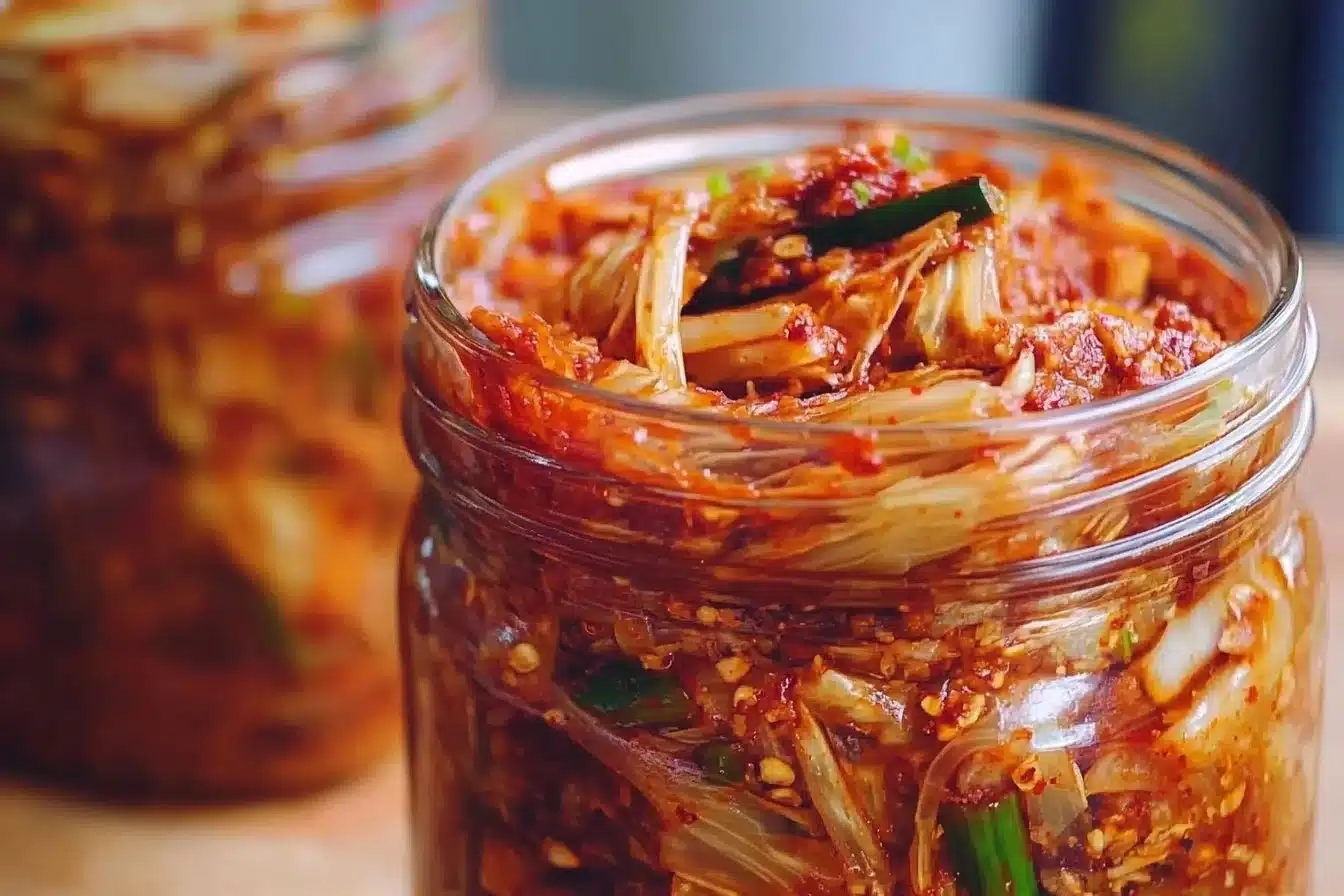 Homemade Vegan Kimchi with fresh ingredients and vibrant colors