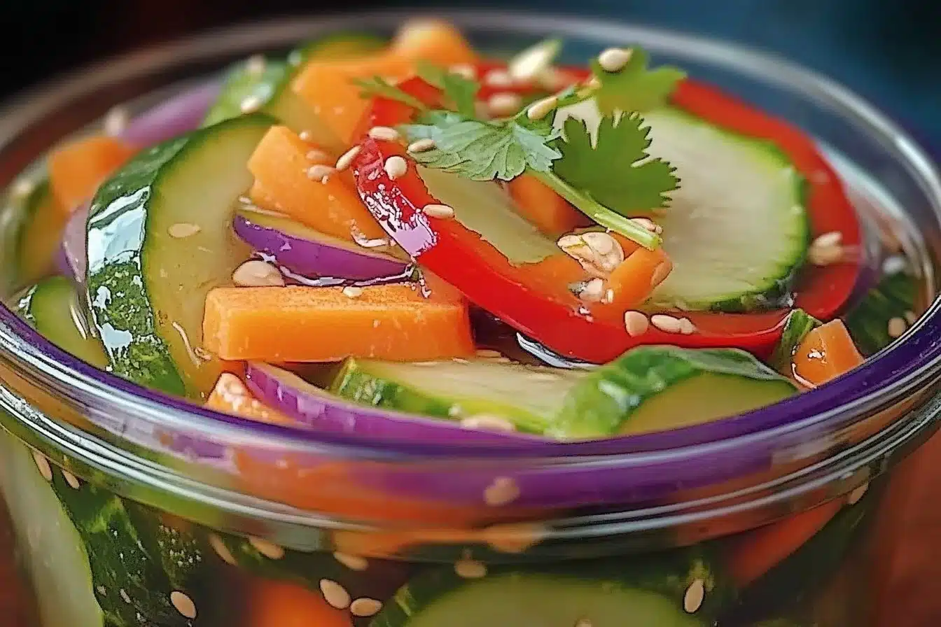 Bowl of Vietnamese vegetable pickle medley with colorful mixed vegetables