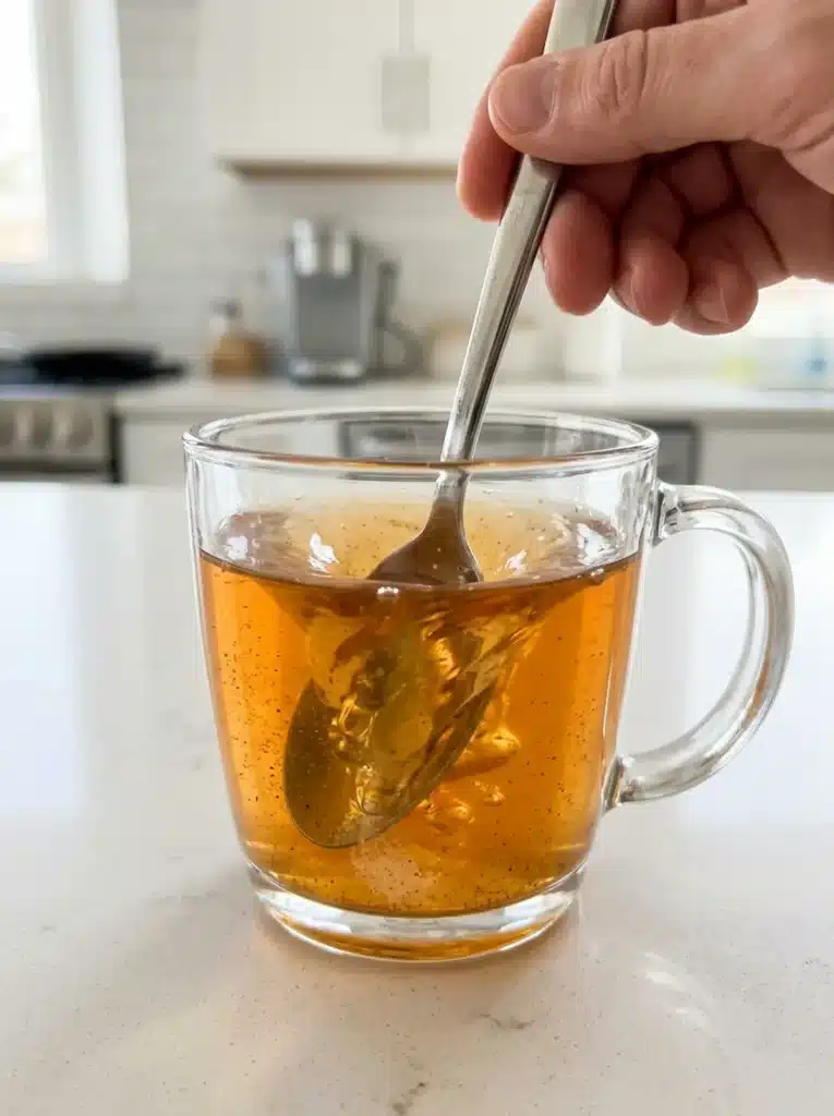 Stirring gelatin into warm liquid for the Gelatin Glycine GLP-1 Natural Protocol until dissolved