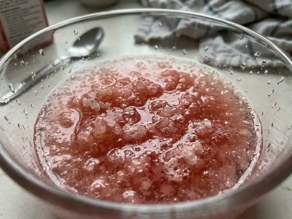 Blooming Unflavored Gelatin in Cold Water – Dr William Li Gelatin Recipe Step 1 unflavored gelatin powder blooming and swelling in cold water in glass bowl for dr william li gelatin recipe step 1