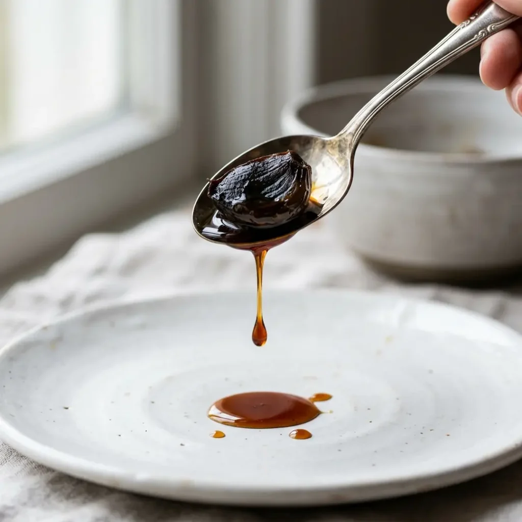 A spoonful of finished fermented garlic honey