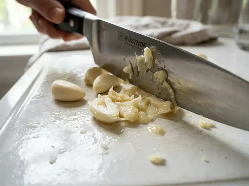 Bruising fresh garlic cloves for the Dr William Li Honey protocol