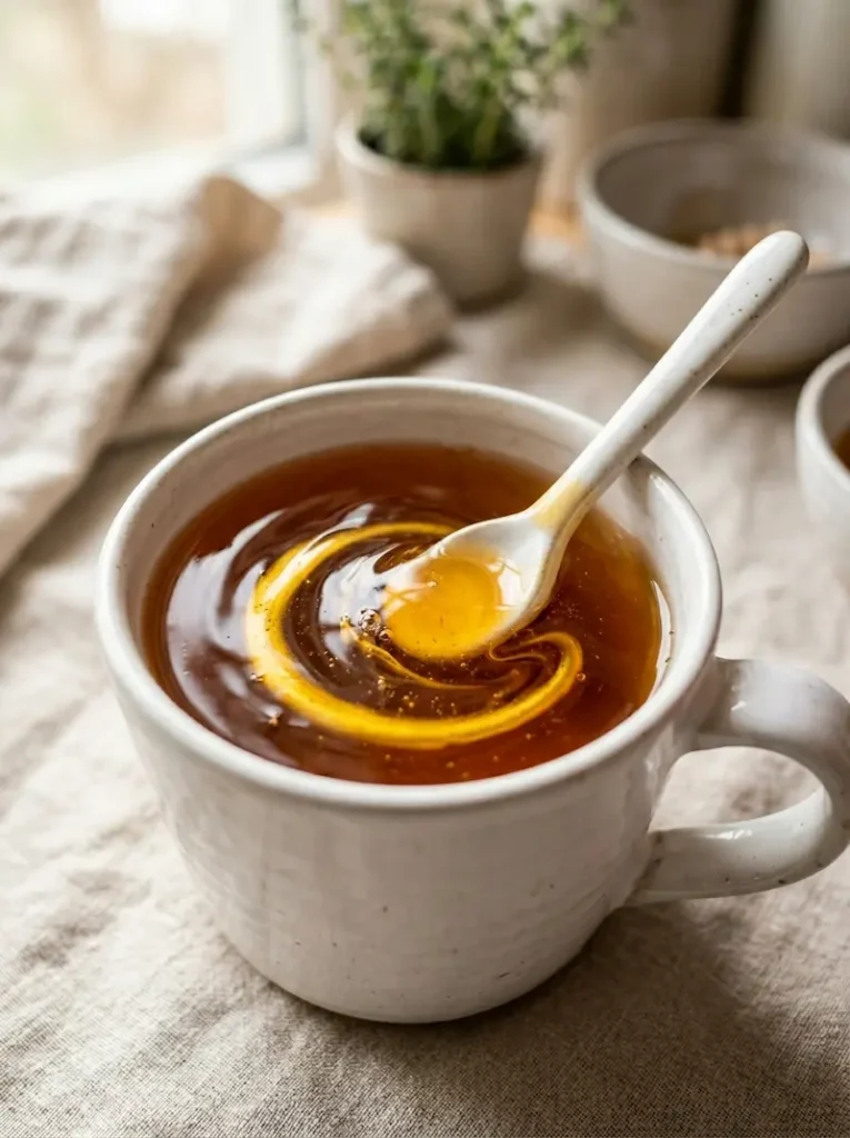 neuro honey blend for memory stirred into morning herbal tea