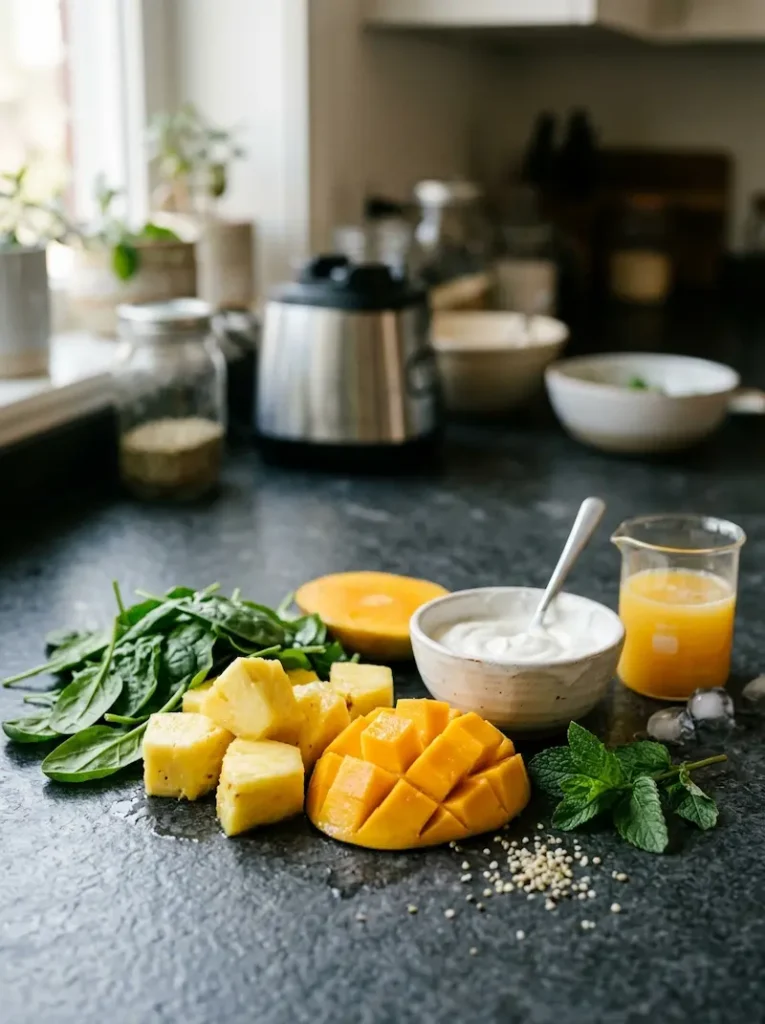 green passion smoothie panera ingredients displayed on counter