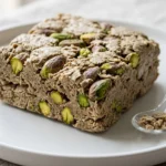 Authentic pistachio halva recipe on a white plate.